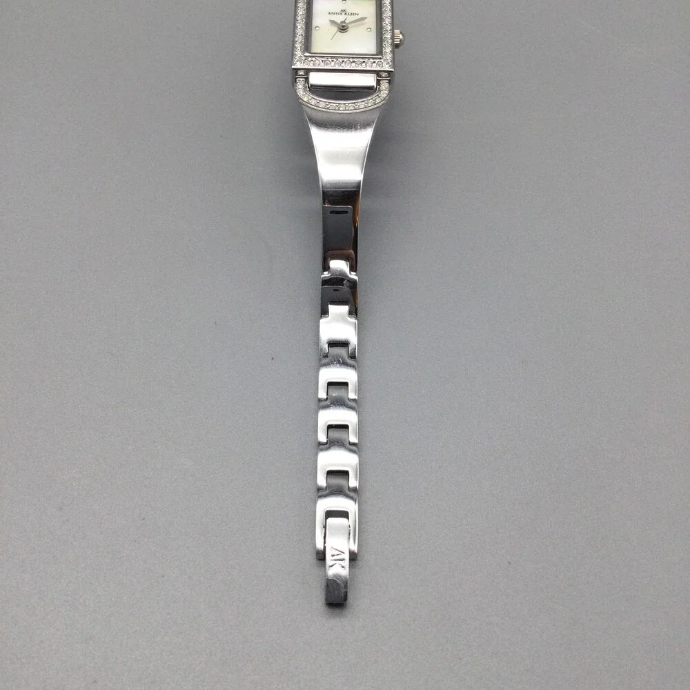 Anne Klein Womens Watch 17mm Silver Tone MOP Rectangular Dial New Battery 6.5